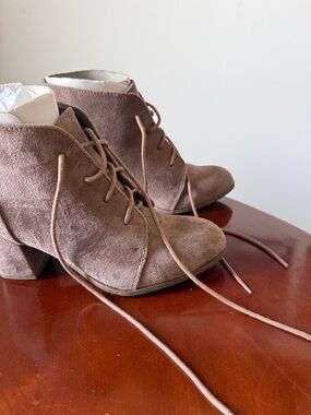 Madden Girl Taupe Lace-Up Suede Ankle Boots